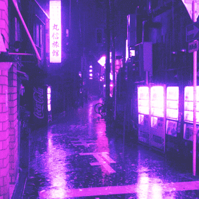 Purple hue japanese street raining